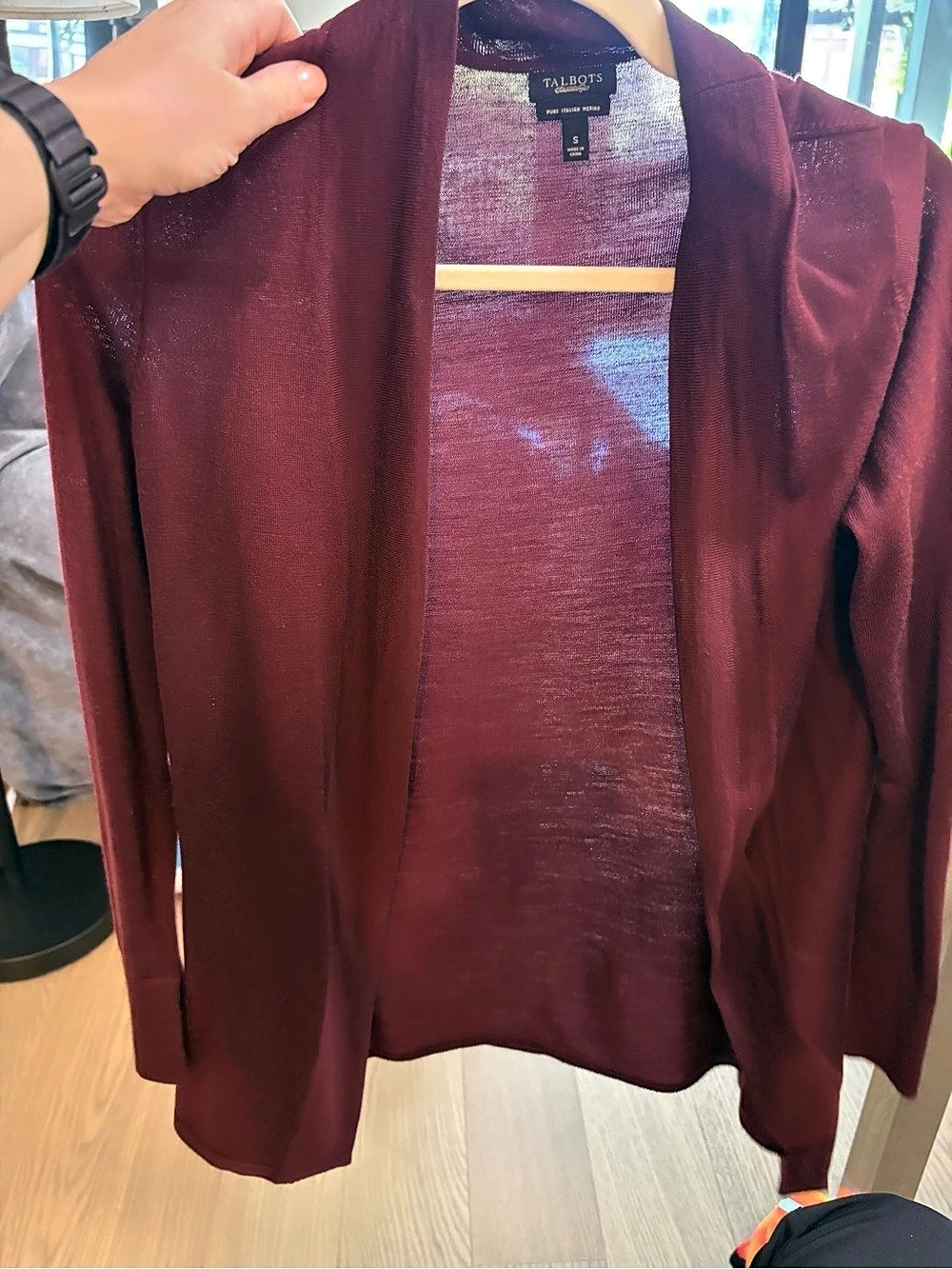 Talbots Pure Italian Merino Open Front Cardigan Burgundy Small